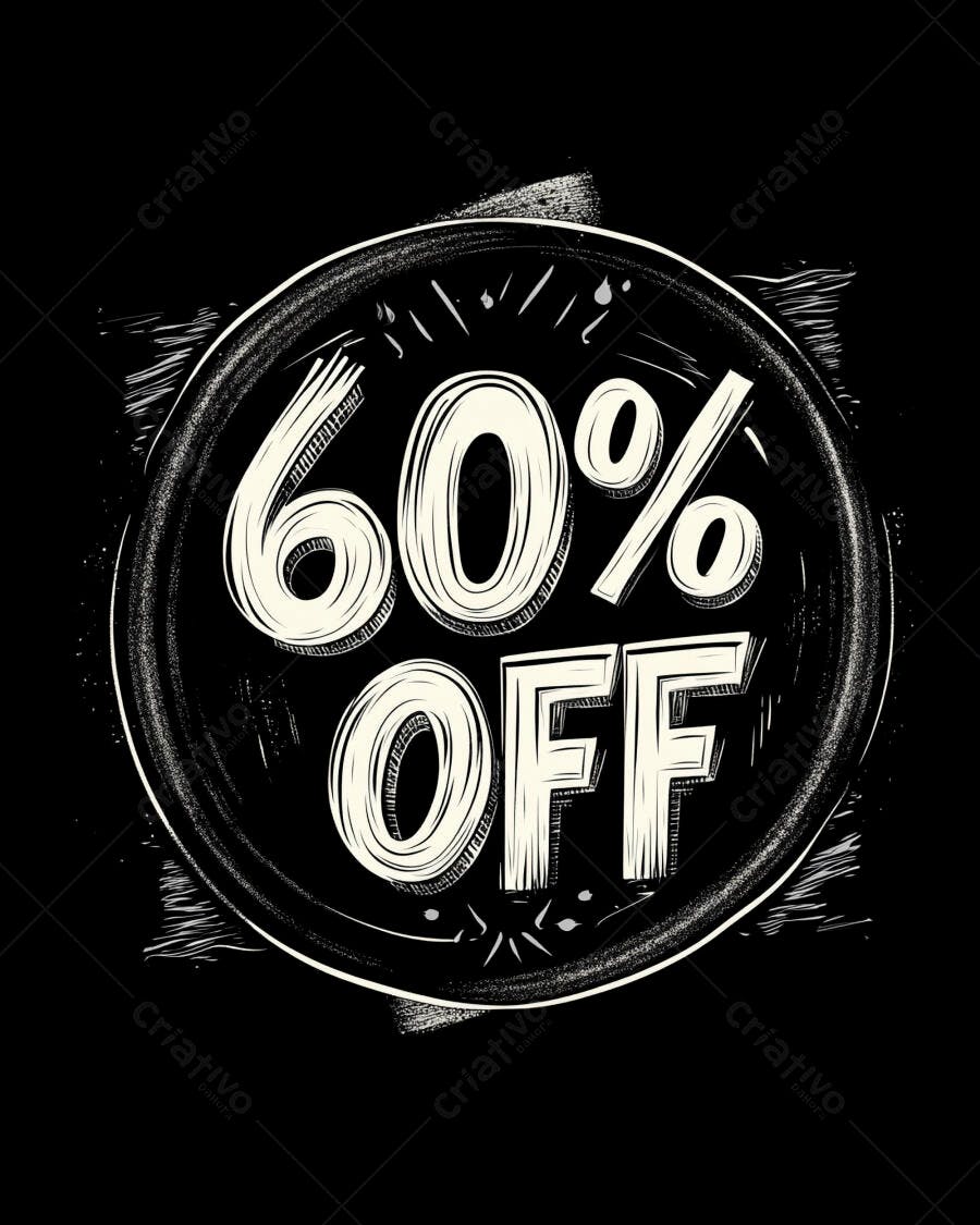 Selo de 60% OFF em estilo giz para promoção de vendas