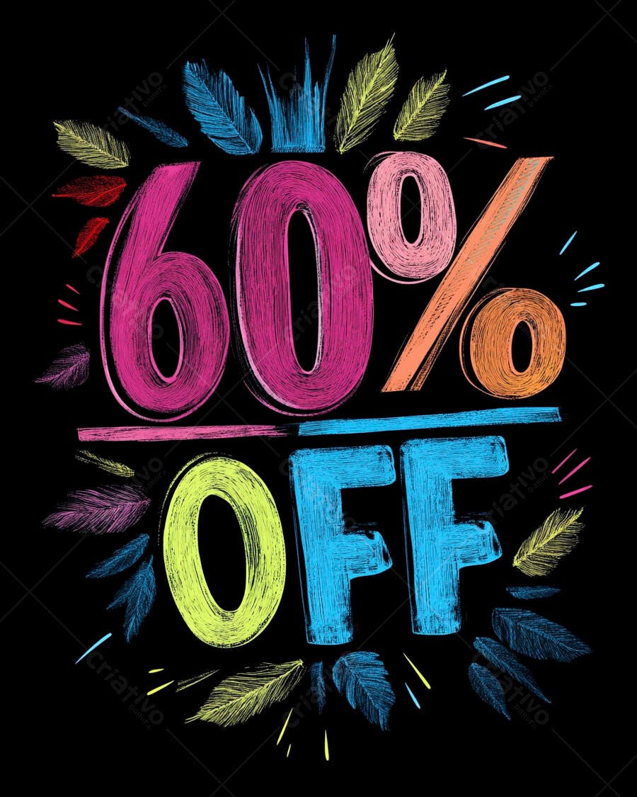 Letras vibrantes 60% OFF estilo giz coloridas fundo preto