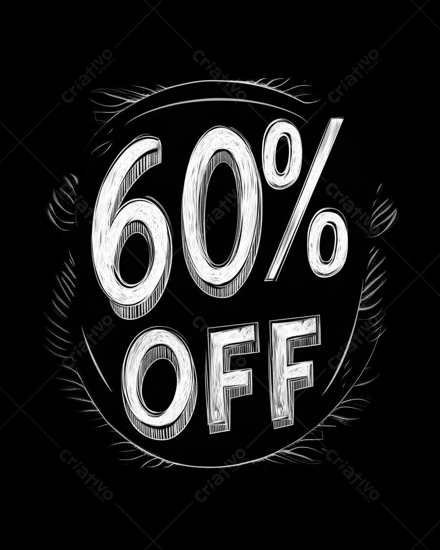 Ilustração 60% OFF estilo giz em fundo preto para promoção
