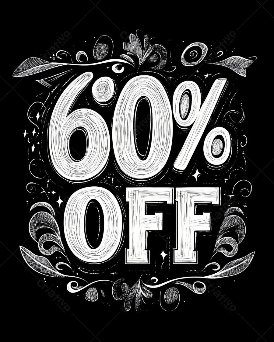 Desconto de 60 por cento em lettering estilo lousa com ornamentos decorativos