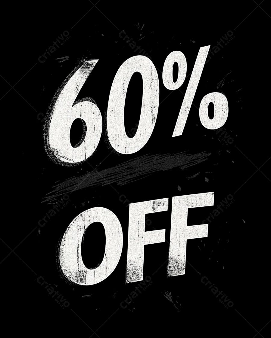 Desconto de 60 por cento texto branco promocional em fundo preto grunge