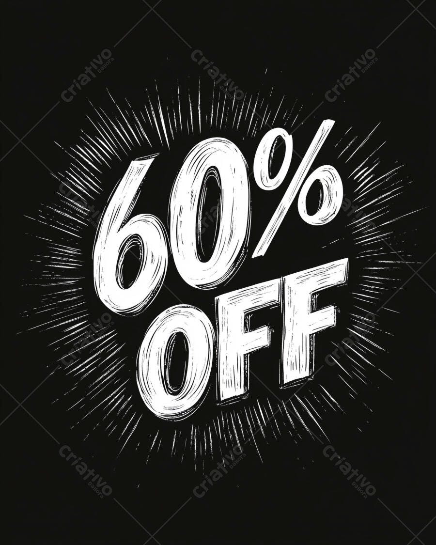 Oferta 60 por cento OFF promocional em estilo grunge e fundo preto