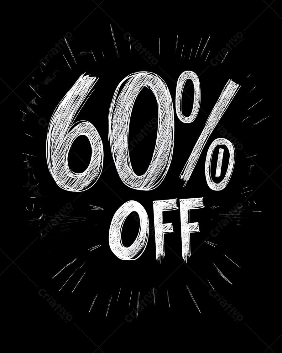 Desconto 60% OFF ilustracao estilo giz em fundo preto promocao
