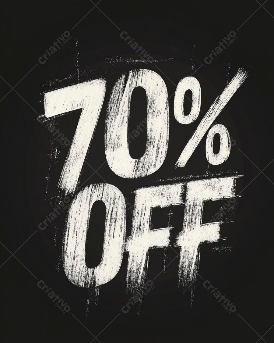 70% OFF promocional lettering branco estilo giz em fundo preto