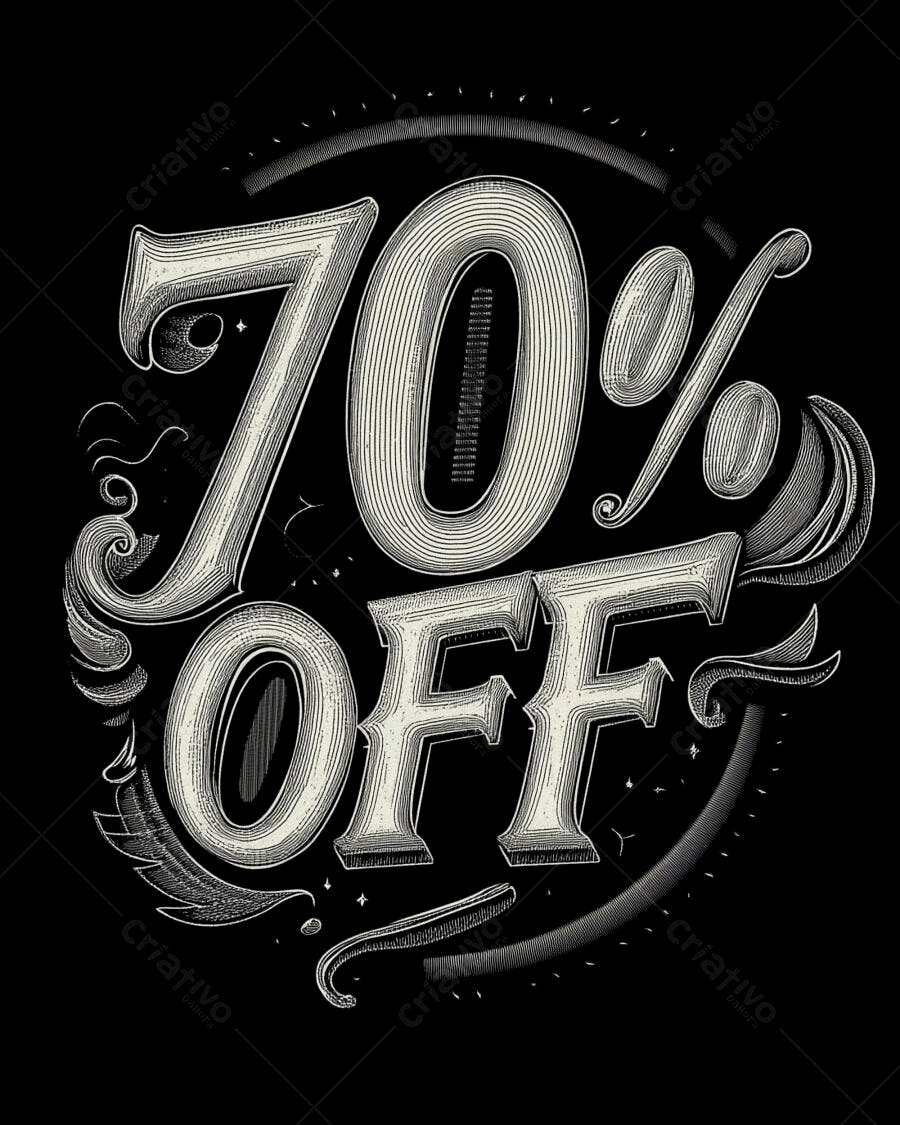 Desconto de 70 por cento off estilo vintage em fundo preto promocional