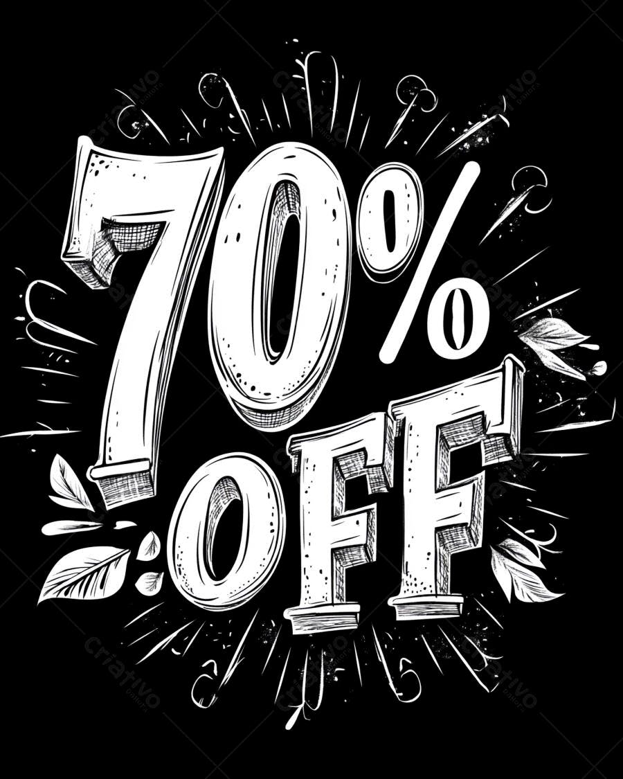 Oferta 70 OFF lettering estilo vintage em fundo preto