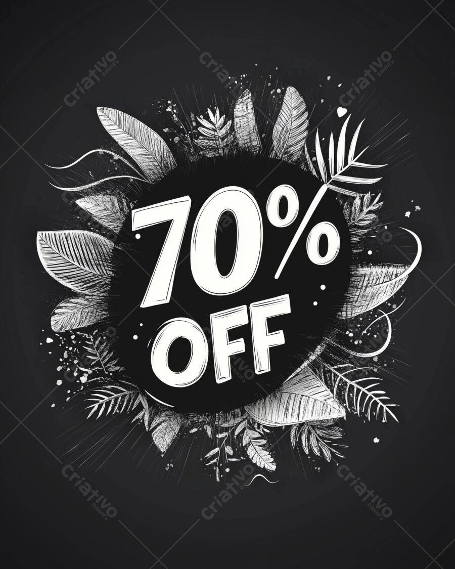 Desconto 70% OFF ilustração de folhas tropicais em fundo lousa