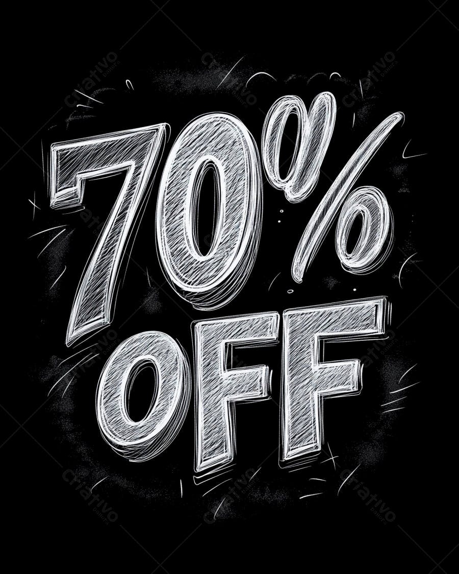 Texto 70% OFF estilo giz em quadro negro para promoção de vendas