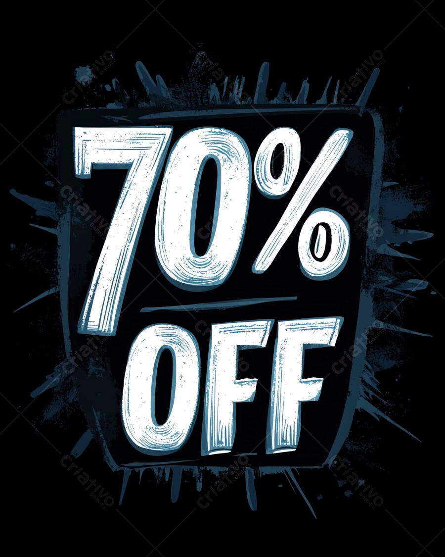70% OFF estilo grunge sobre fundo preto promocional para ofertas