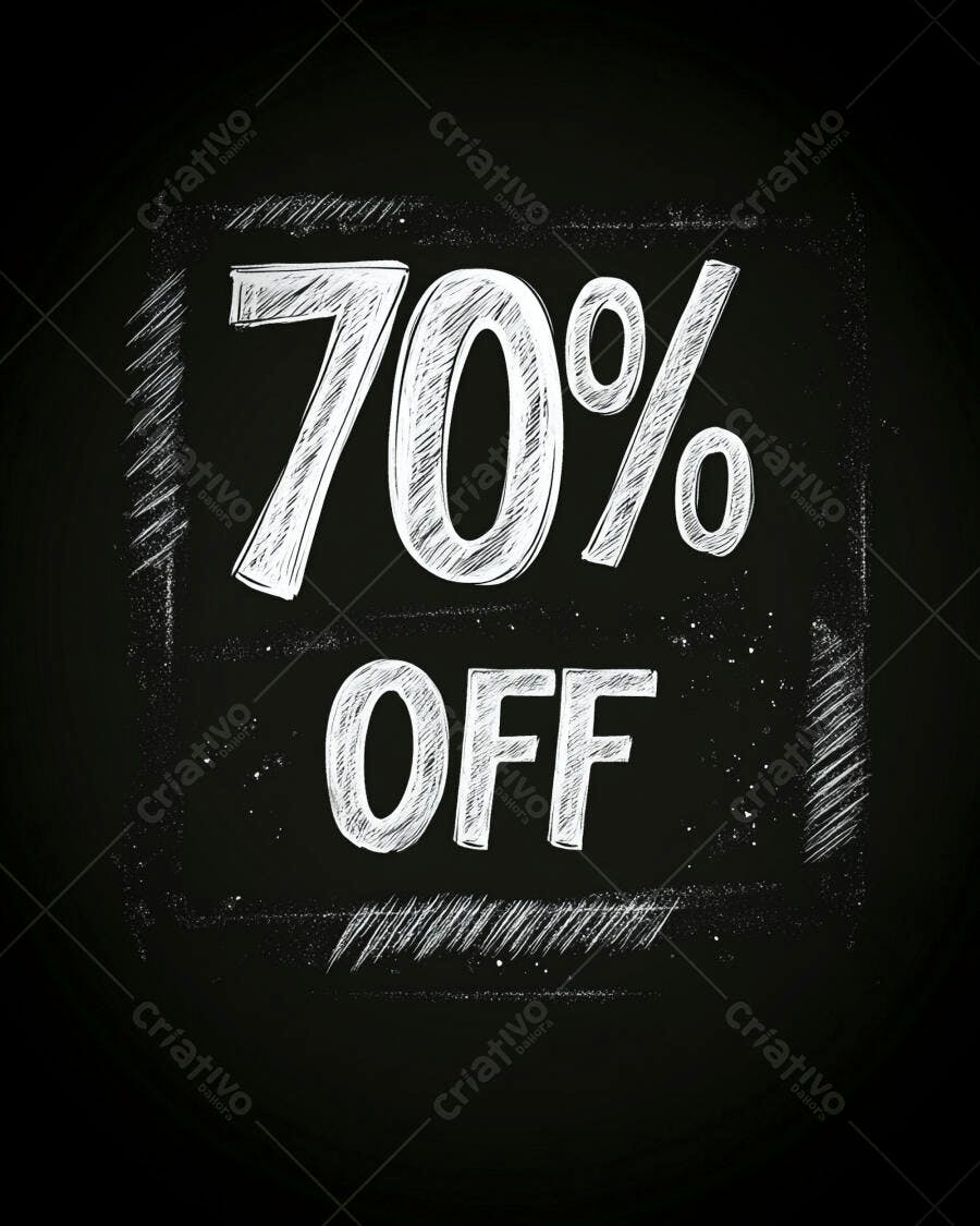 Promoção 70 por cento OFF em lousa preta com giz branco