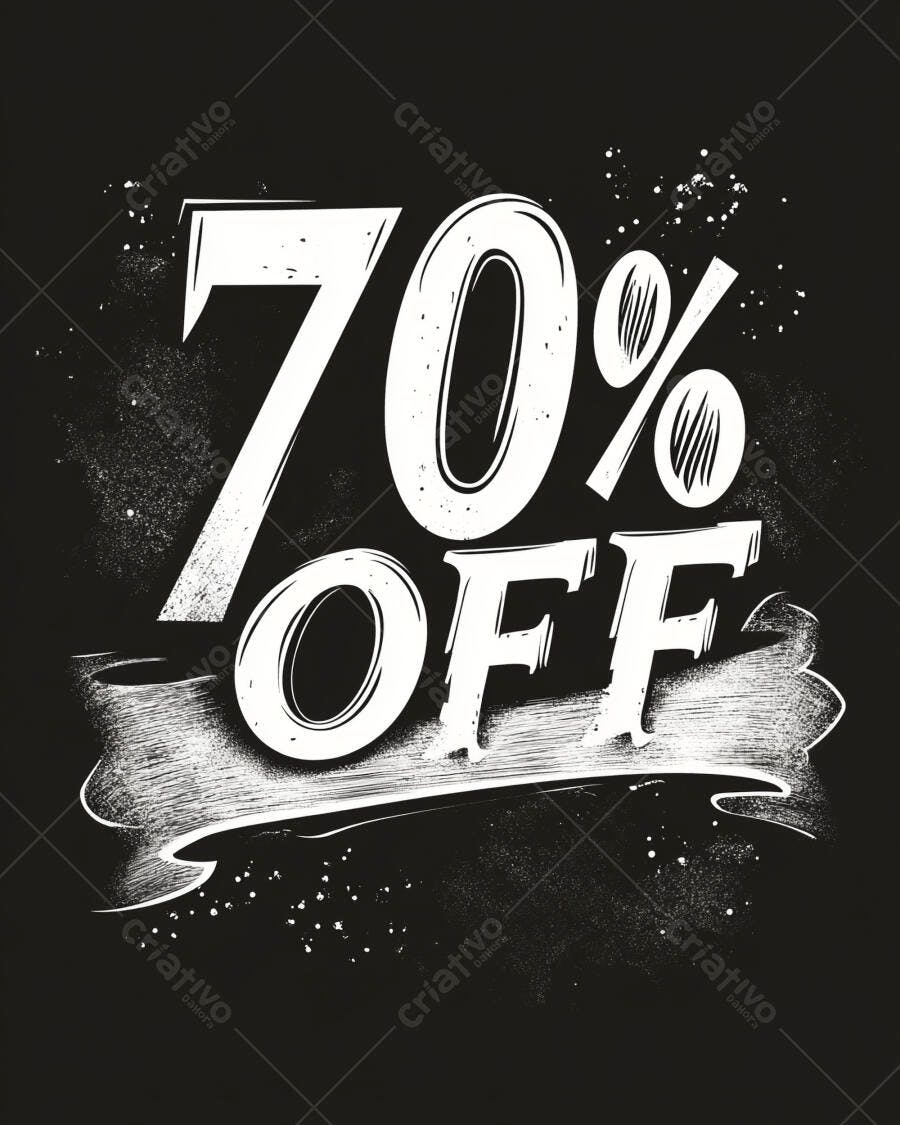 Design promocional 70% OFF estilo grunge fundo preto