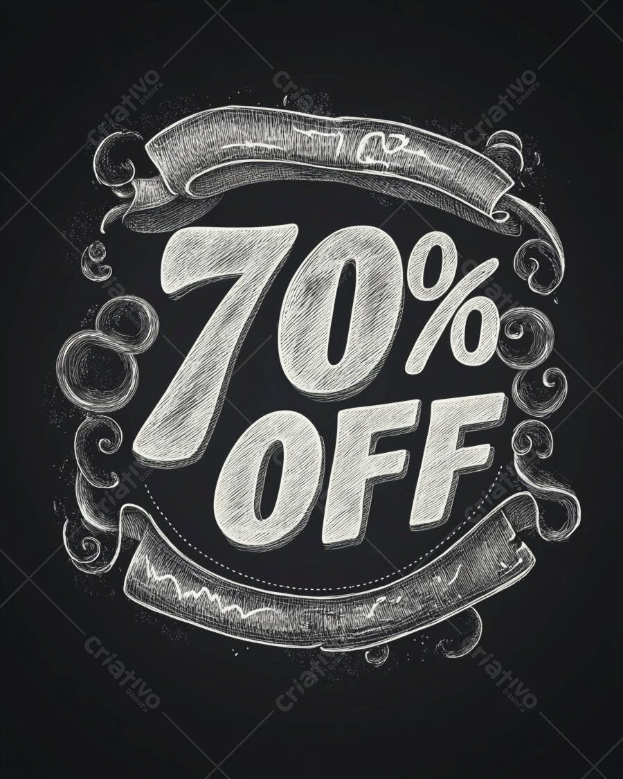 Desconto 70% OFF estilo quadro negro ilustração promocional vintage