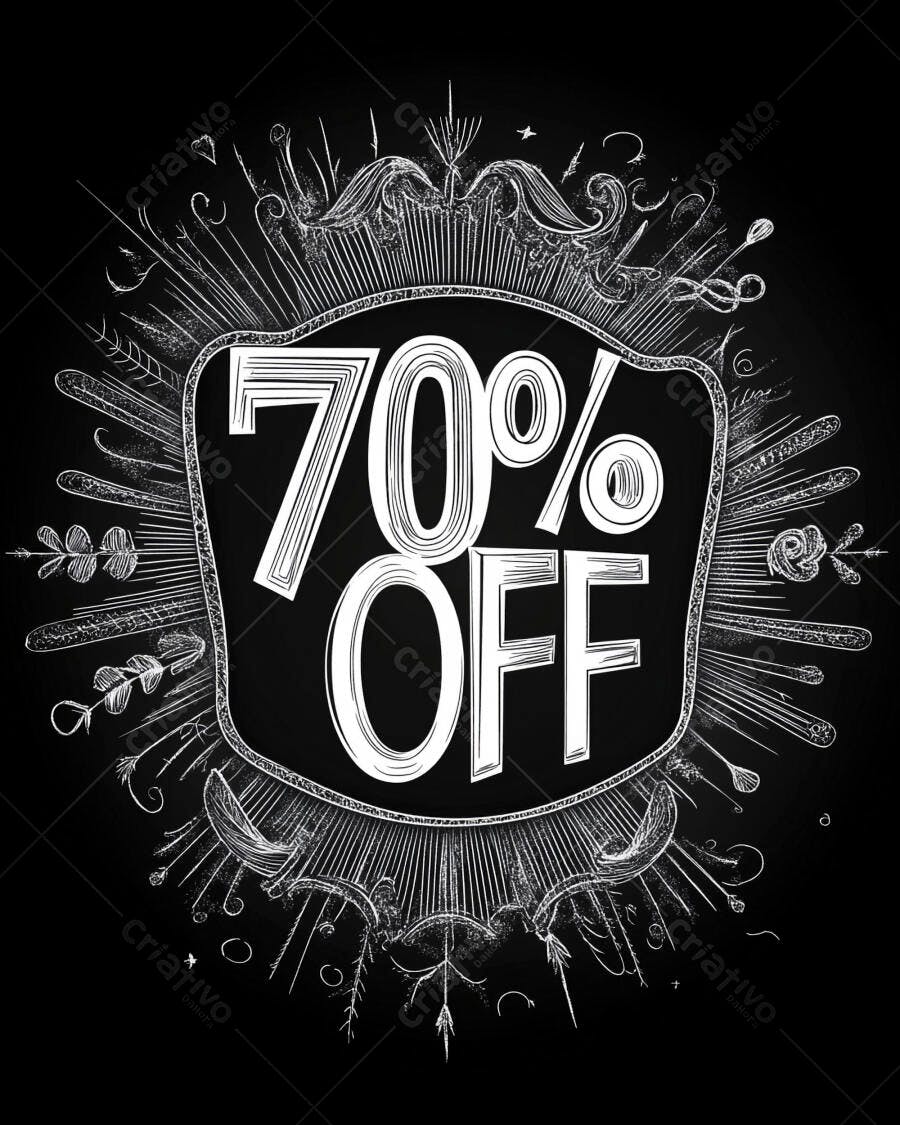 Desconto 70% OFF em estilo lousa vintage com arte desenhada a mão