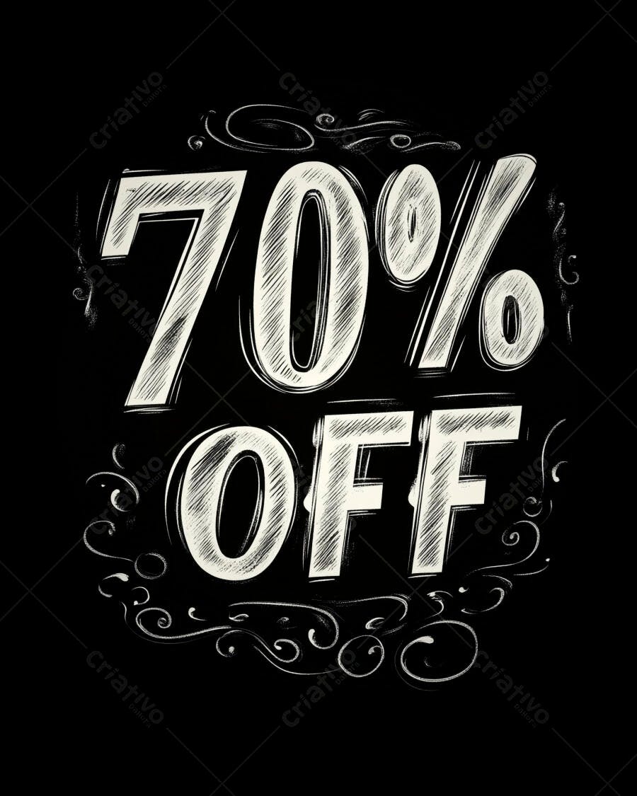 Venda 70% OFF texto branco estilo giz com ornamentos em fundo preto