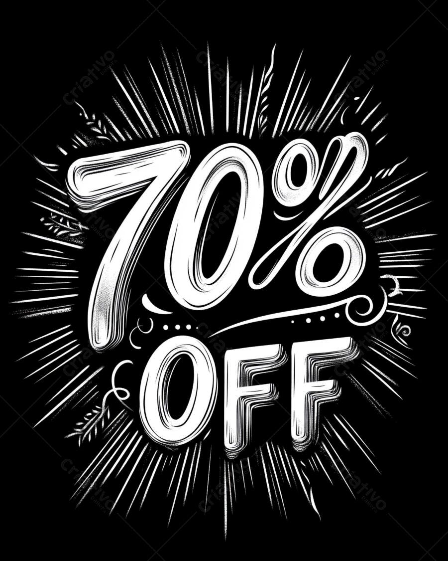 Oferta 70% OFF lettering estilo giz explosão preto e branco