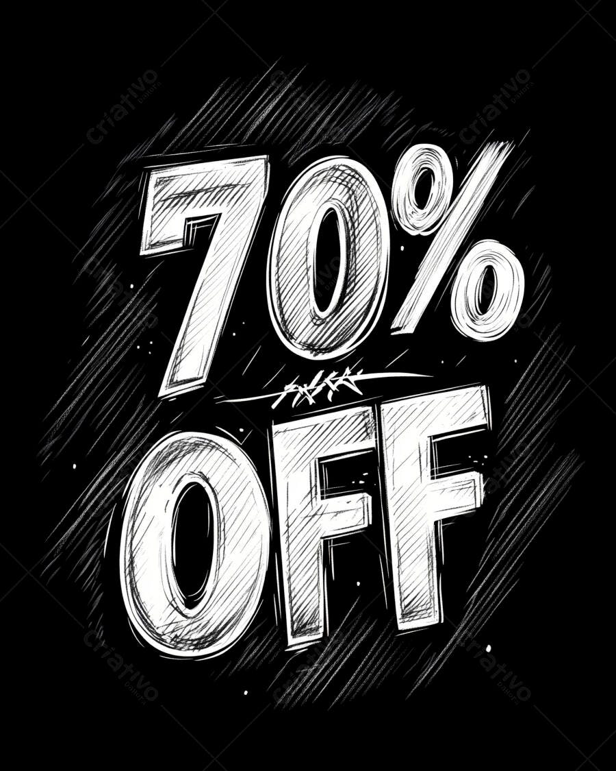 Desconto de 70% OFF em estilo rascunho preto e branco