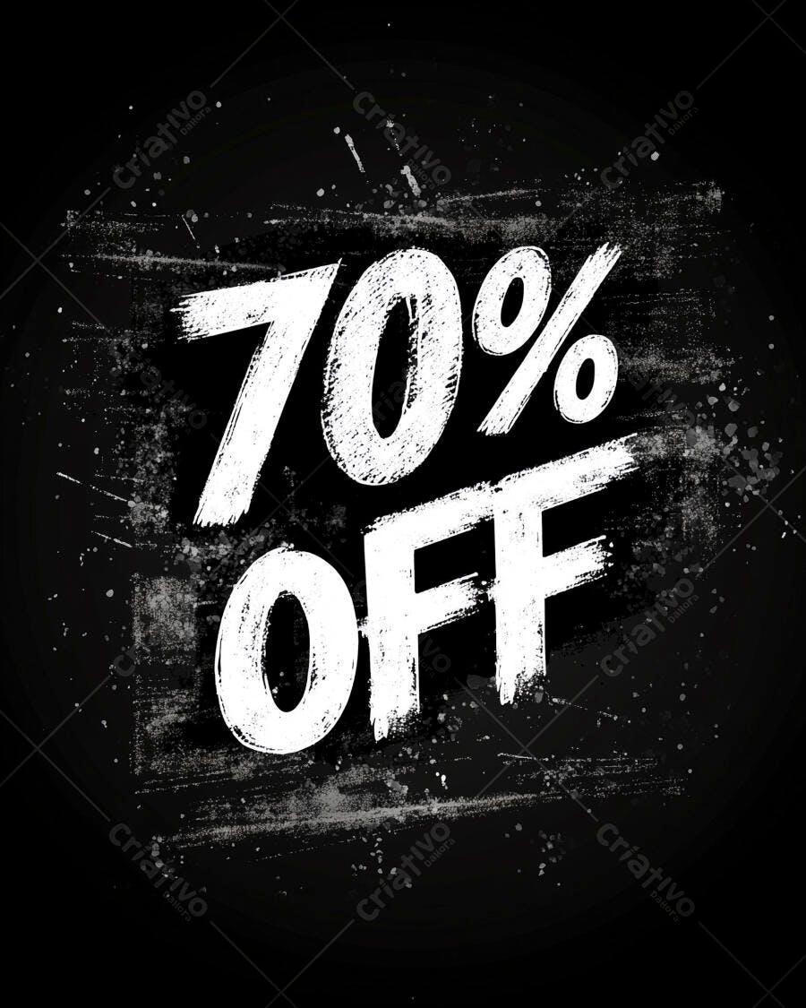 Desconto 70% off em estilo grunge com textura de pincel branco