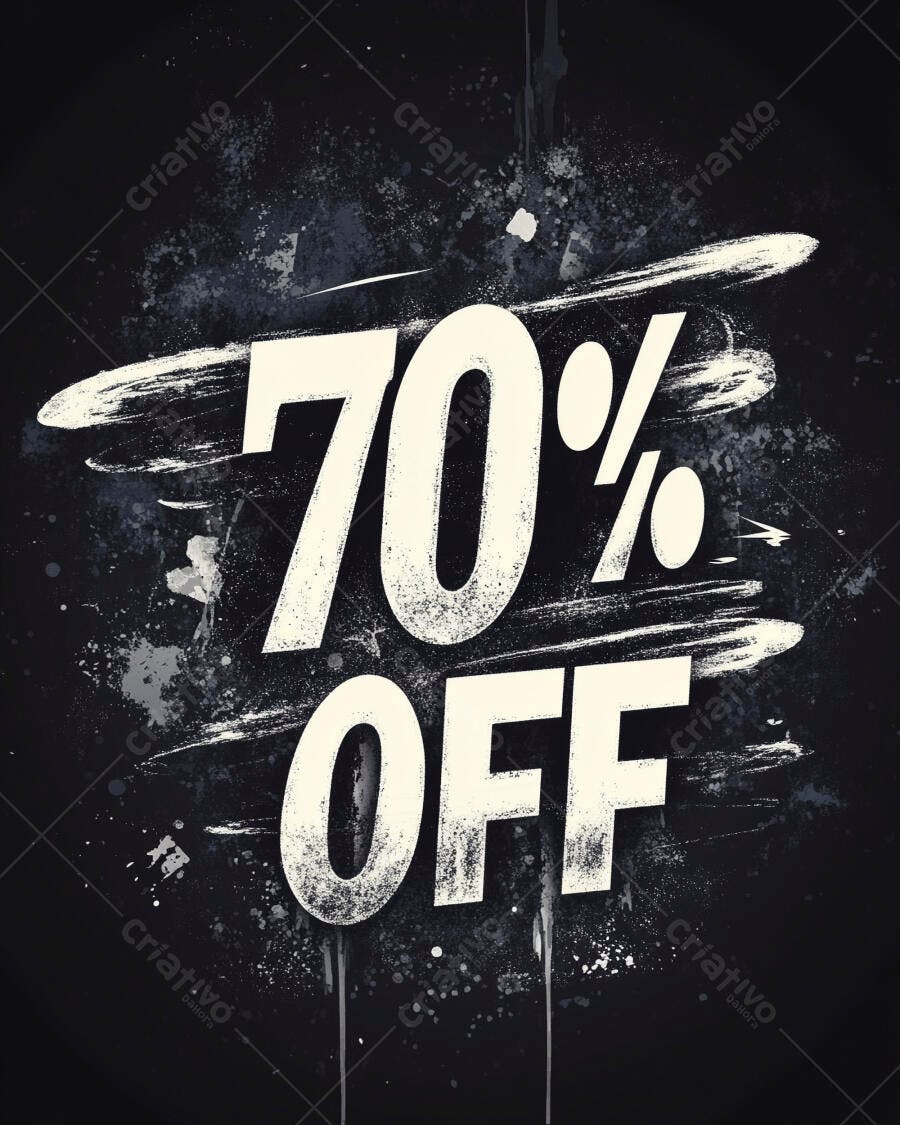 Desconto 70% OFF promocional estilo grunge com fundo escuro