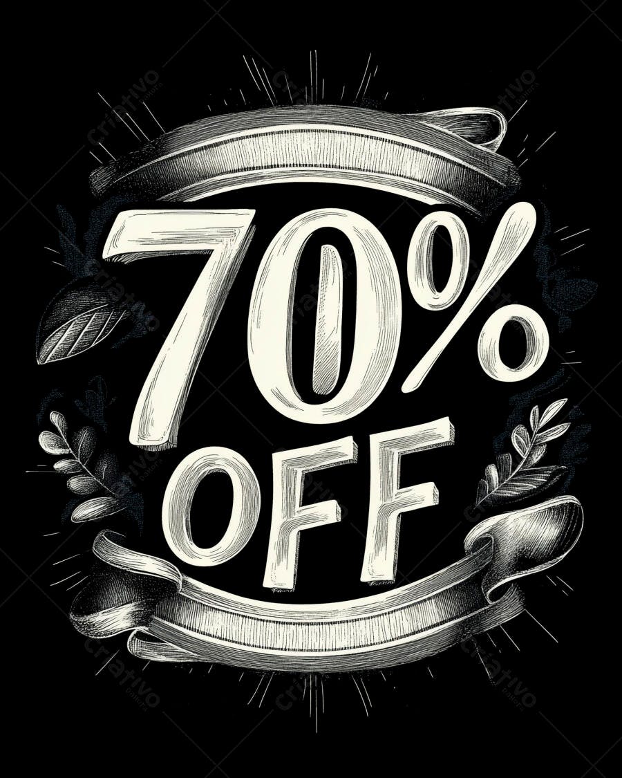 Desconto de 70% OFF estilo vintage com fitas e folhagens em quadro preto