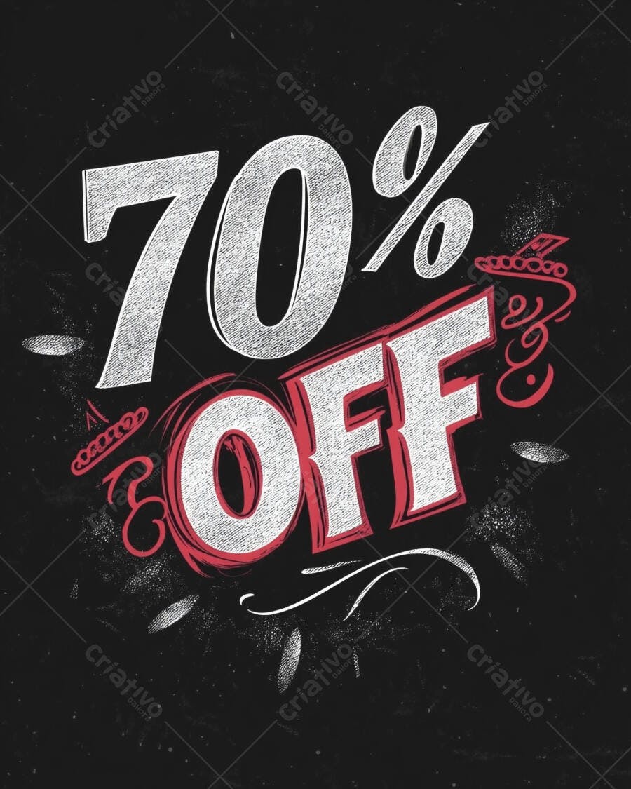 Desconto 70 por cento em quadro negro estilo giz promocional