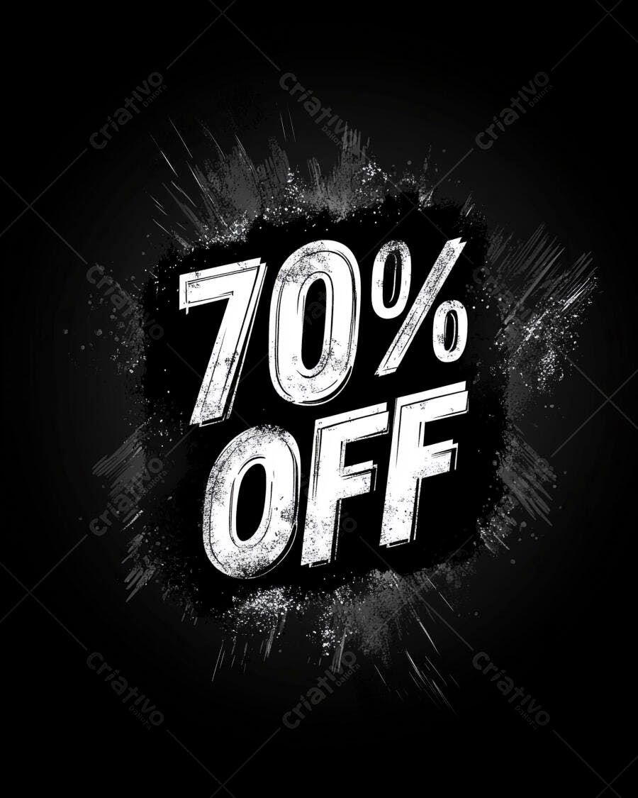 Desconto 70% OFF grande em fundo escuro com respingos