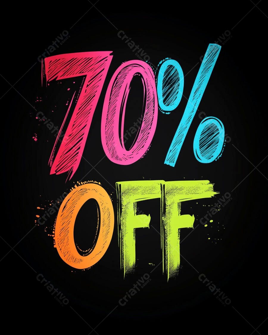 Desconto de 70 por cento em cores vibrantes estilo pincelada para promoção de vendas