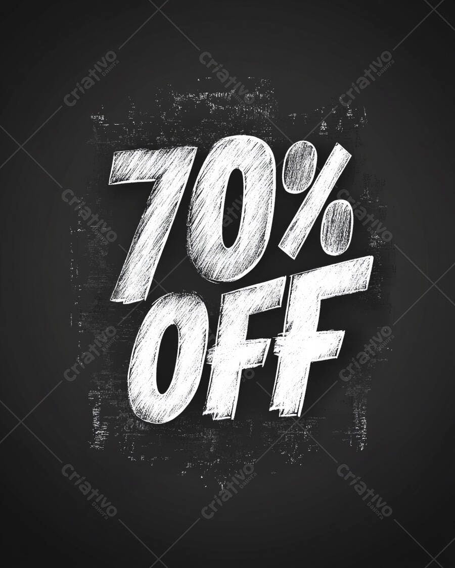 Desconto de 70 por cento em fundo de quadro negro texto branco promocional