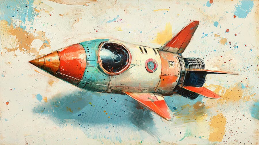Foguete espacial branco laranja azul ilustração aquarela fundo criativo