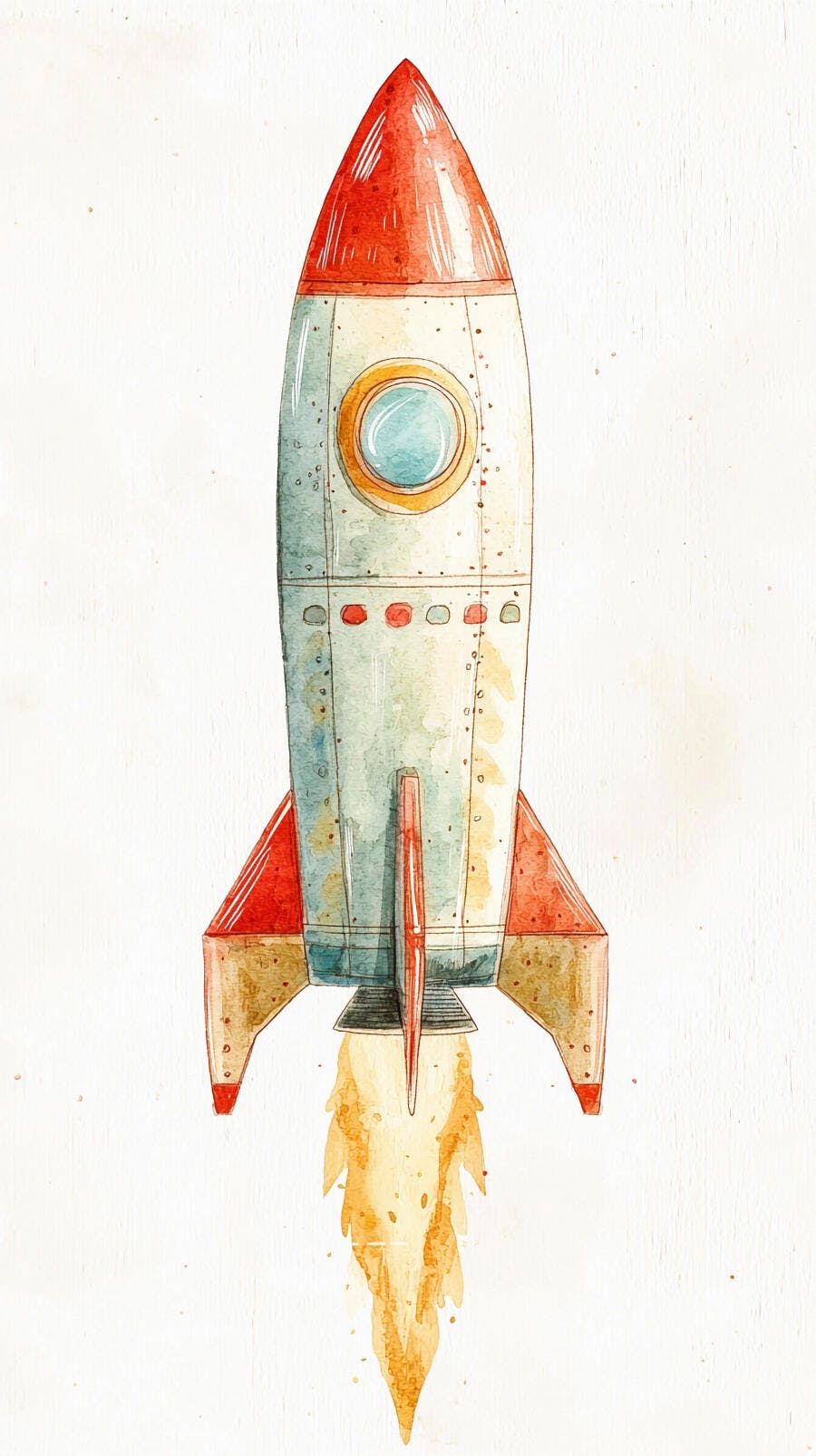 Foguete decolando ilustração aquarela de estilo vintage fundo branco