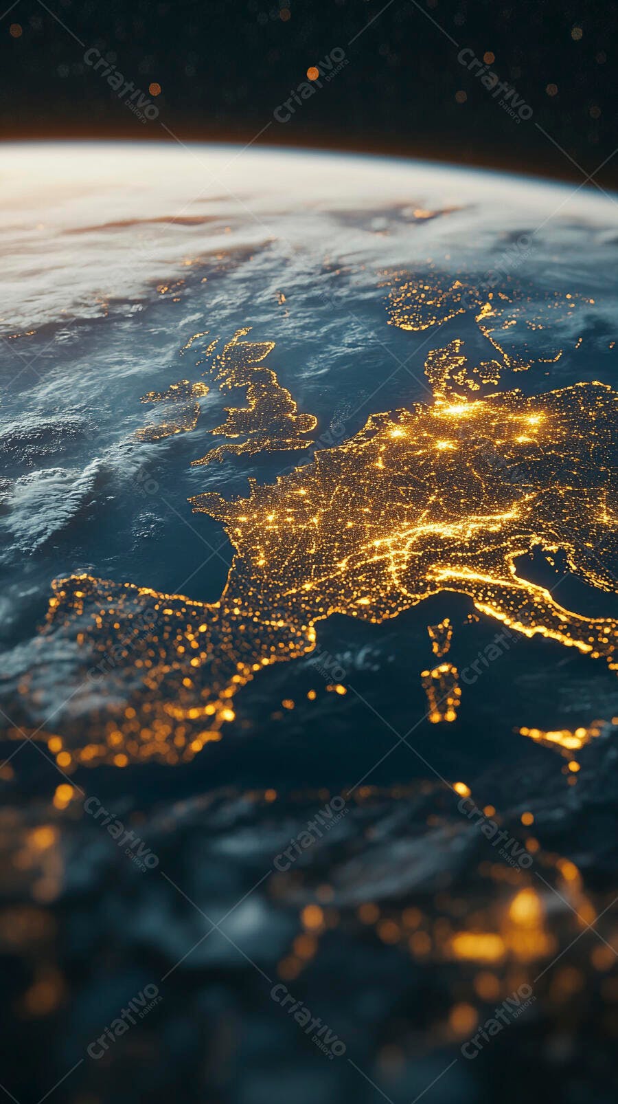 Planeta Terra Europa iluminada por luzes urbanas vista do espaço