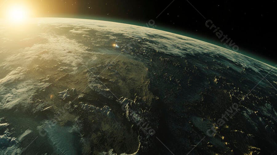 A Terra vista do espaço ao nascer do sol com luzes urbanas