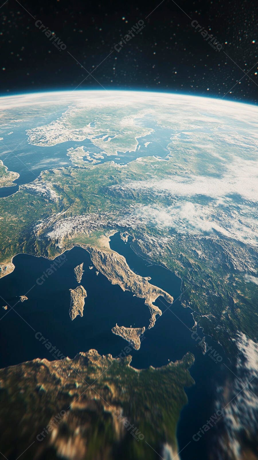 Planeta Terra visto do espaço com foco na Europa e Itália