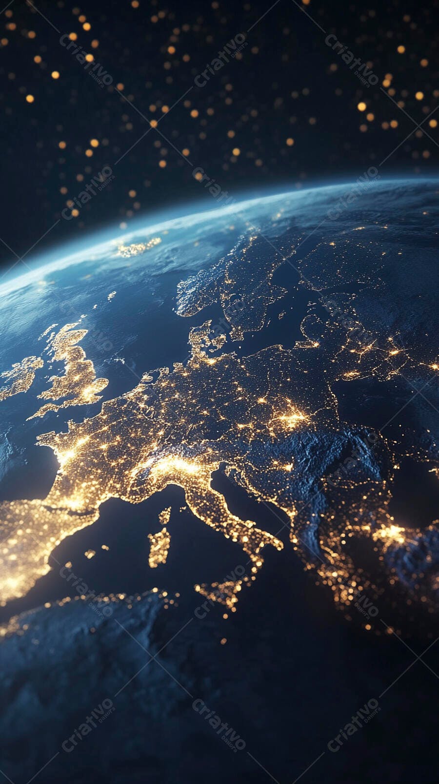 Planeta Terra Europa global vista do espaço com luzes noturnas brilhantes