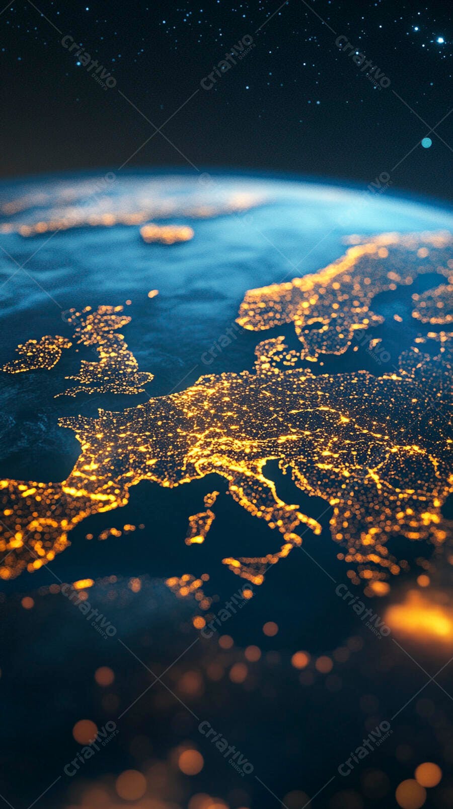 Terra vista do espaço com iluminação noturna da Europa e cidades