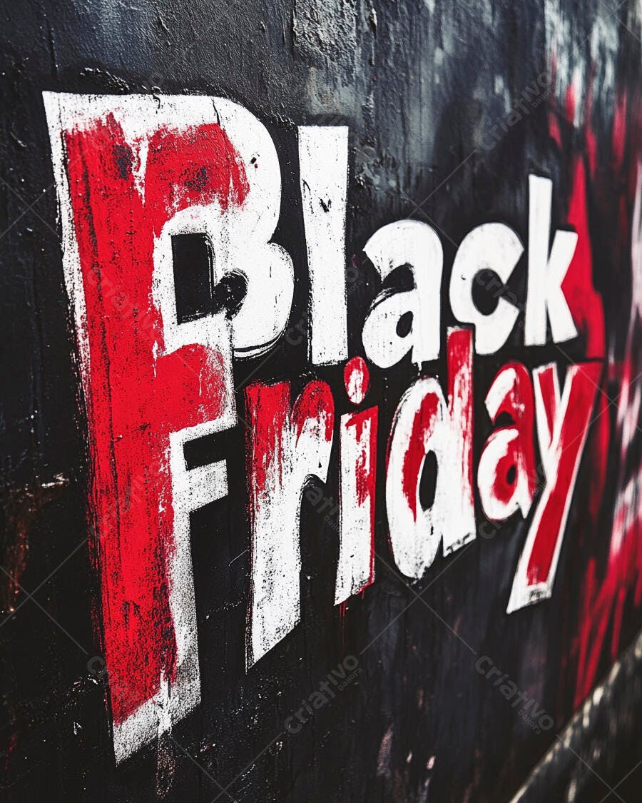 Black Friday texto vermelho e branco pintado em parede escura com textura
