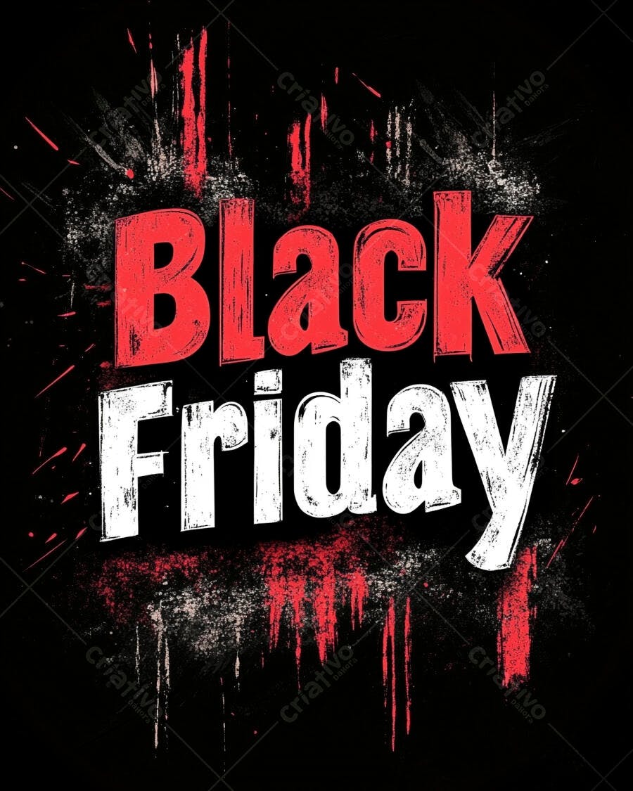 Black Friday letras vermelhas e brancas em fundo preto com textura grunge