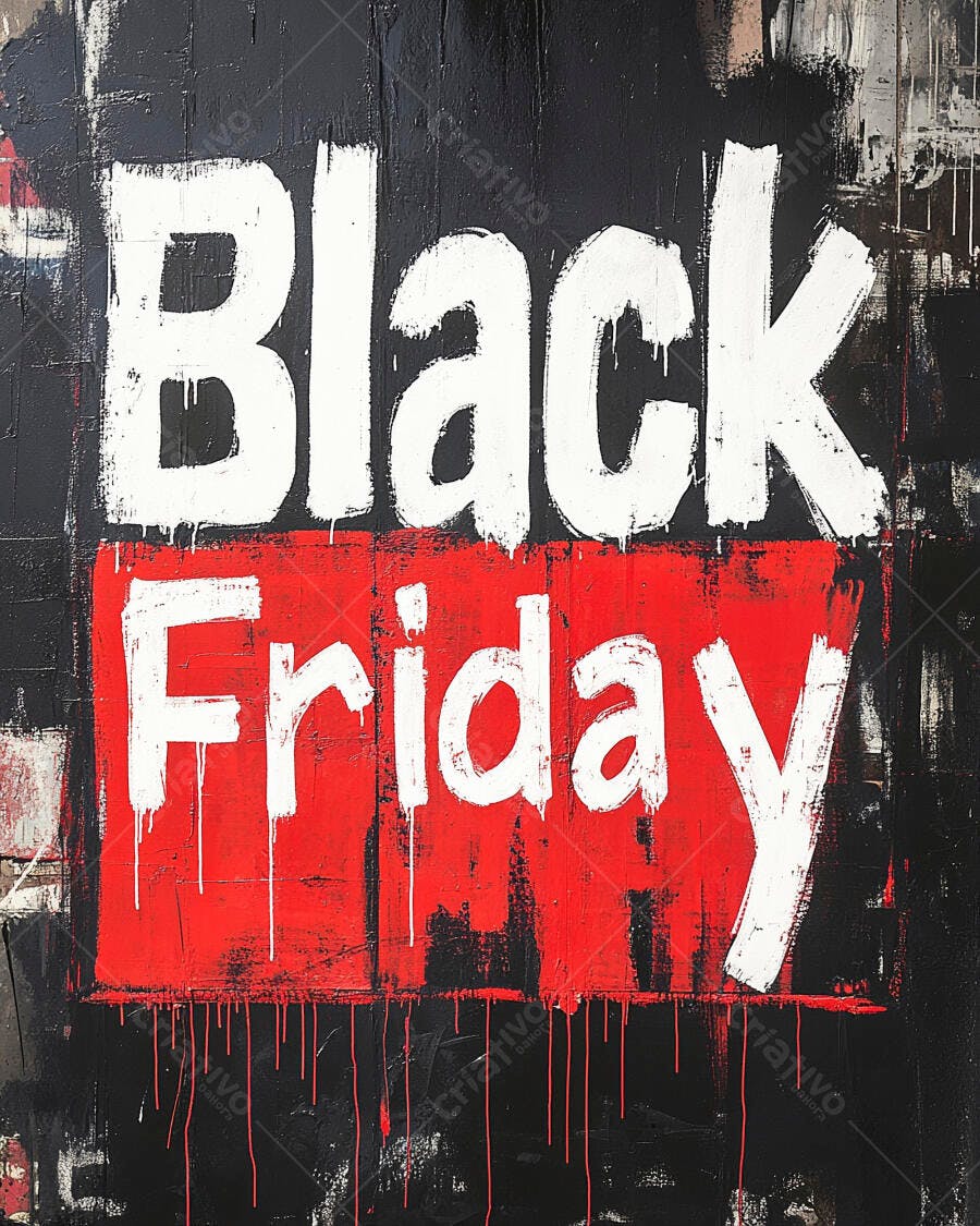 Black Friday promoção com letras brancas estilo graffiti em fundo preto e vermelho