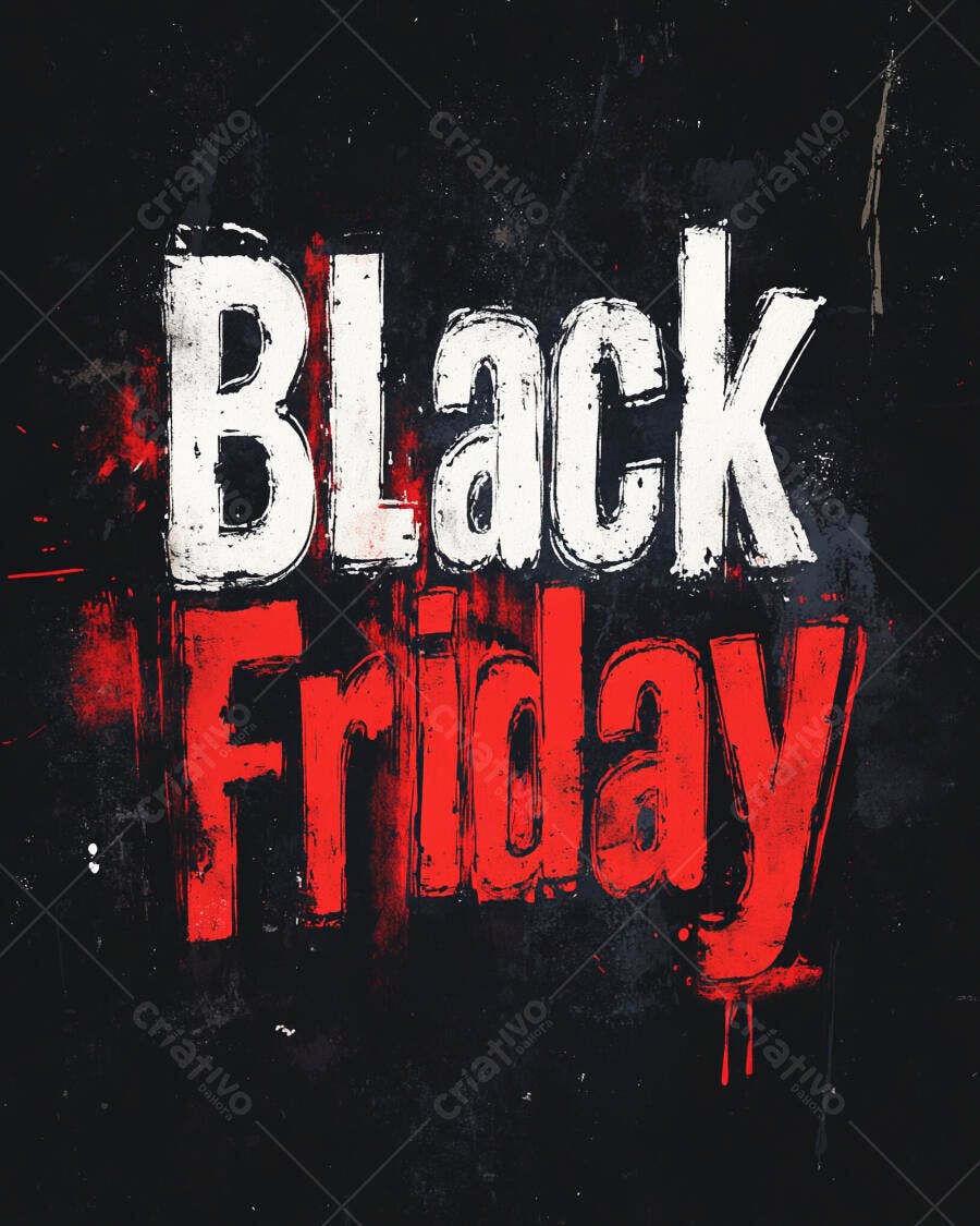 Black Friday texto grunge preto branco e vermelho para promoção de vendas