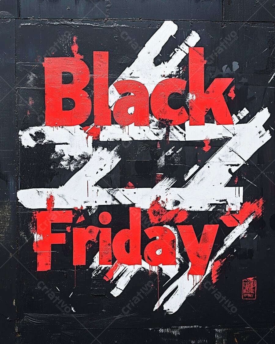Black Friday texto vermelho e branco estilo grunge em parede preta