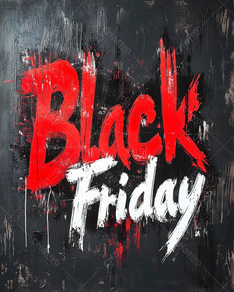 Black Friday arte grunge com tipografia vermelha e branca em fundo preto