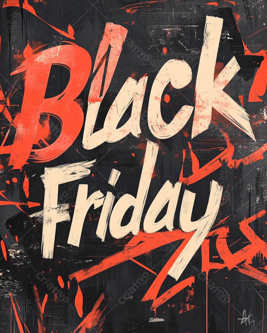 Black Friday design grunge vibrante com letras creme e traços laranja