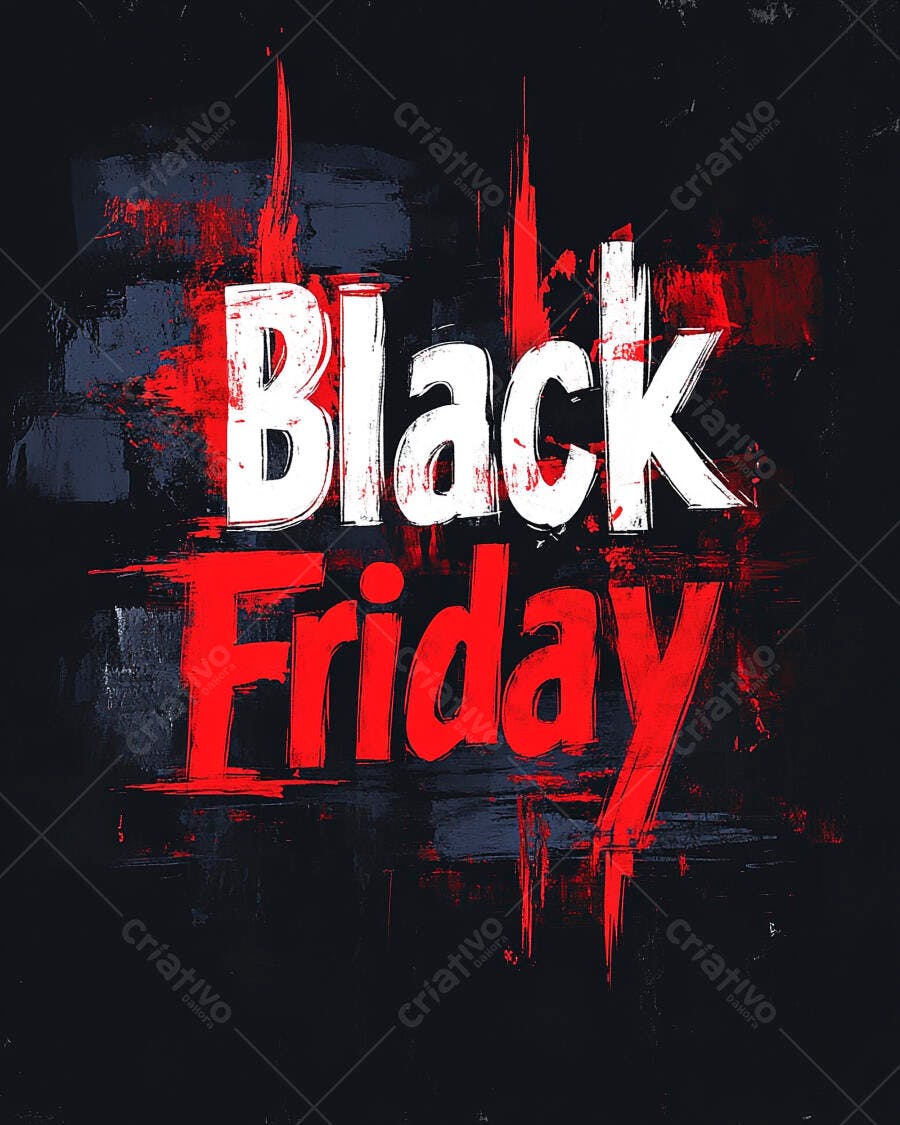 Black Friday tipografia grunge em vermelho e branco com pinceladas abstratas