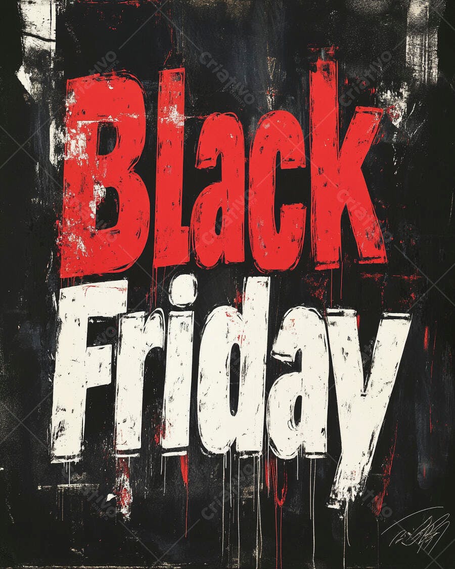Black Friday texto grunge vermelho e branco em fundo preto para promoção