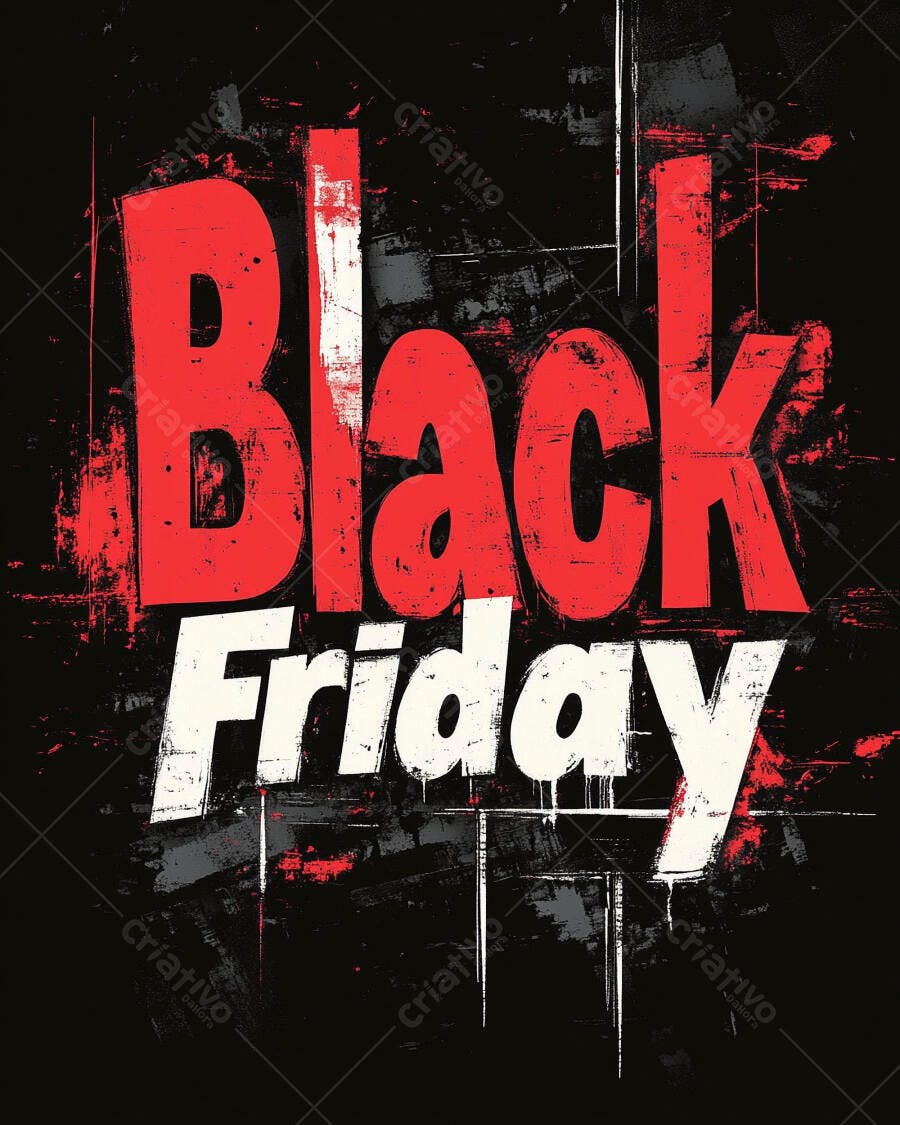 Black Friday banner promocional tipografia grunge vermelha e branca vibrante