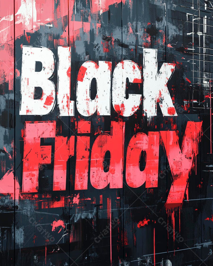 Black Friday arte promocional grunge com letras brancas e vermelhas