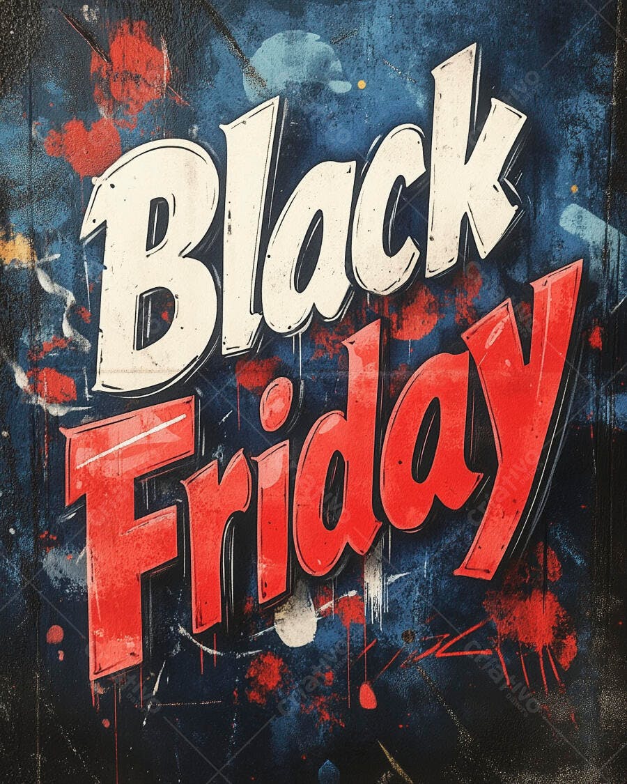 Black Friday ilustração de texto estilo graffiti em fundo grunge com respingos