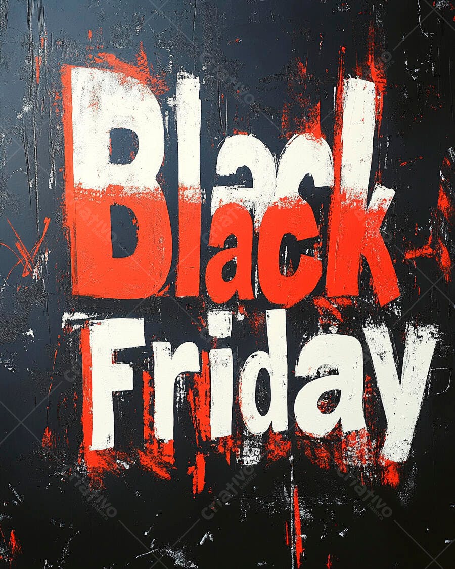 Black Friday texto grunge em preto vermelho e branco com estilo artístico