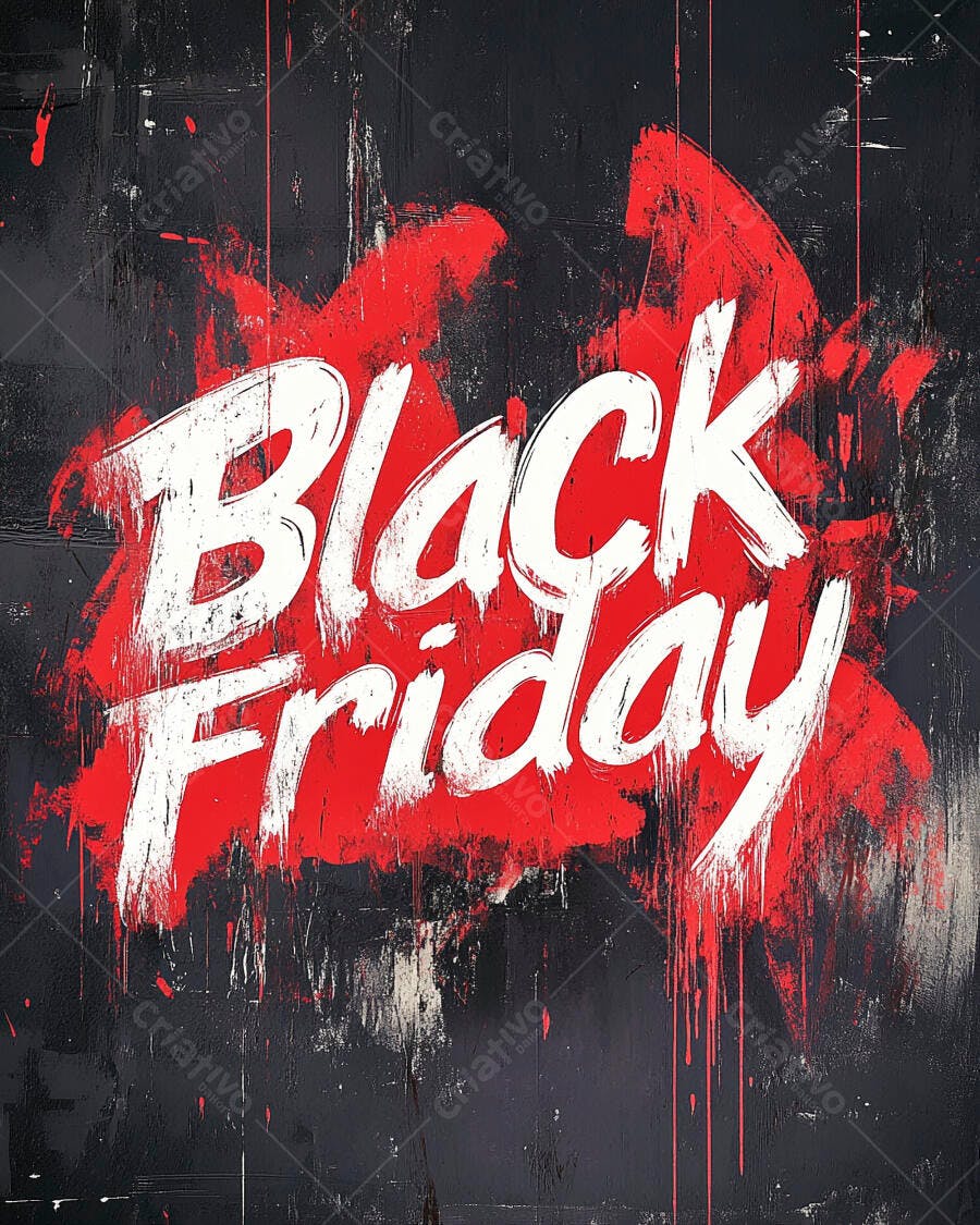 Black Friday tipografia com pinceladas vermelhas e brancas em fundo grunge escuro