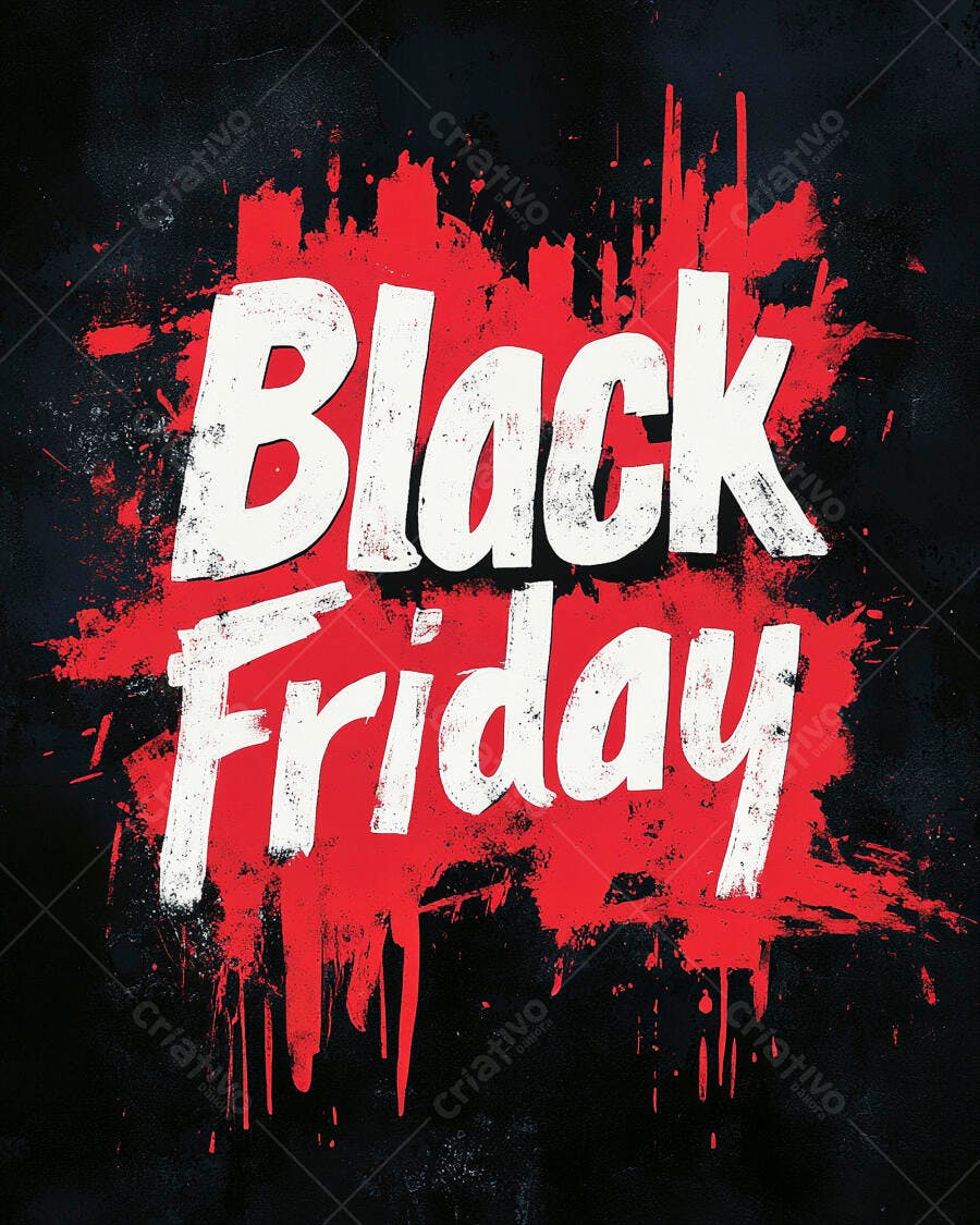 Black Friday design grunge promocional com texto branco e fundo preto