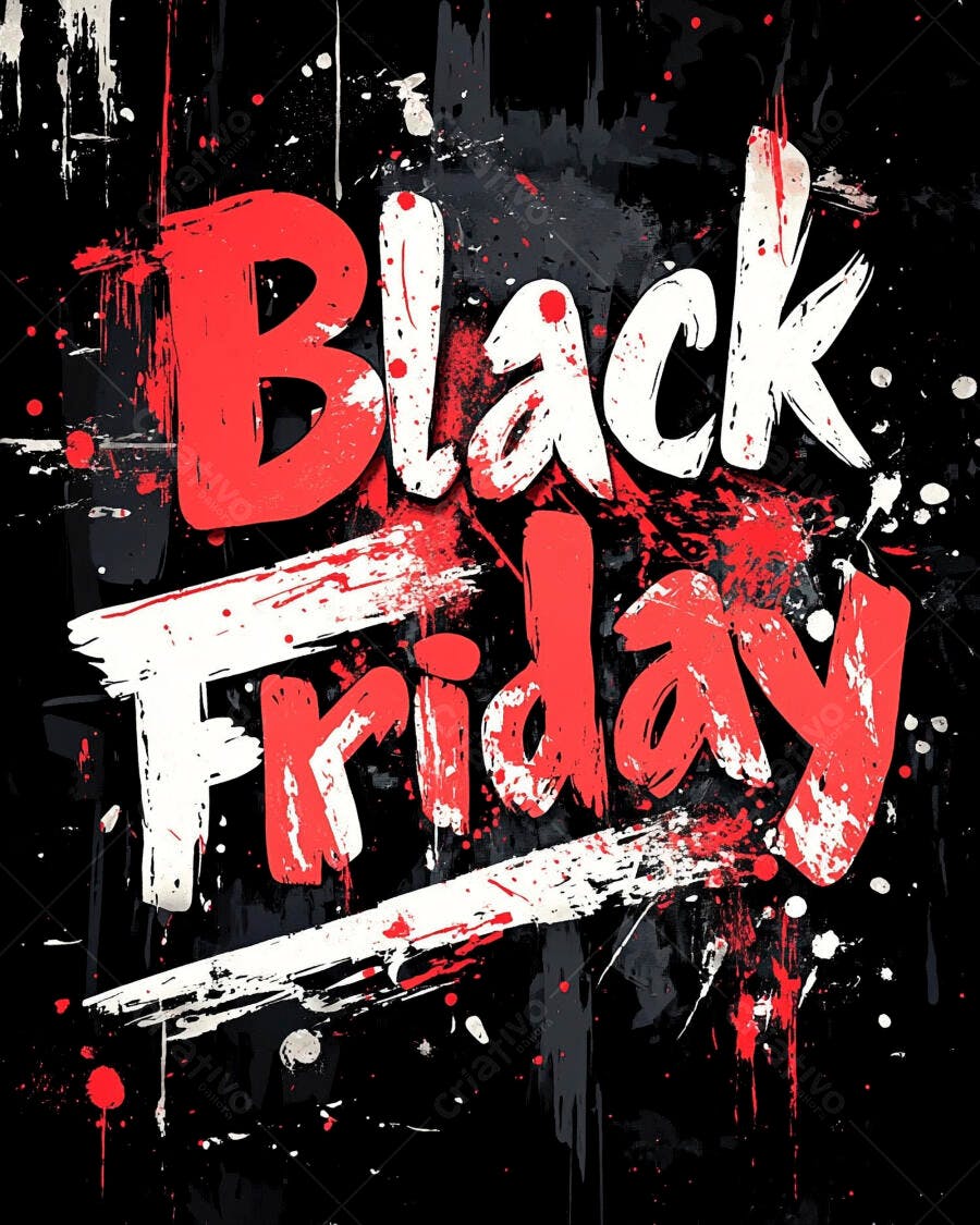 Black Friday texto grunge com tinta vermelha e branca em fundo preto